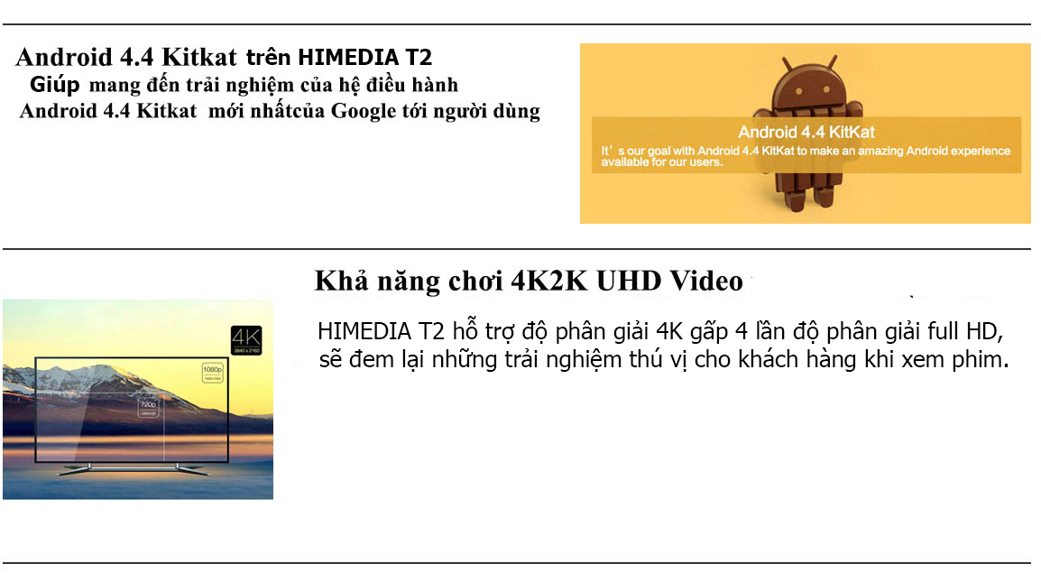 Android TV box Himedia T2 Android 4.4, chơi 4K