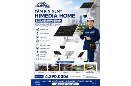 HIMEDIA HOME SOLAR80W40AH – TẤM PIN NĂNG LƯỢNG MẶT TRỜI HIMEDIA HOME CHO CAMERA, CÔNG SUẤT 80W 40AH 12V, KÍCH THƯỚC: 895 × 535 × 30 (MM), THỜI GIAN SỬ DỤNG 120H, BẢO HÀNH 12 THÁNG.